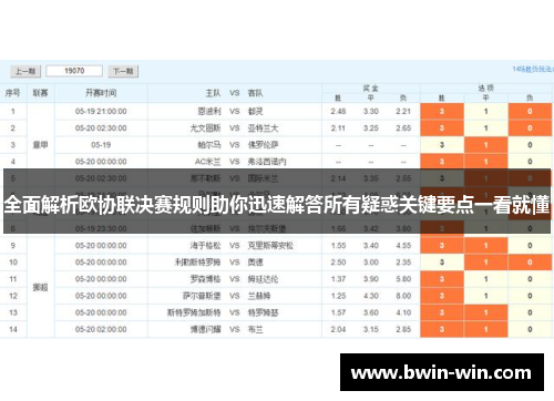 全面解析欧协联决赛规则助你迅速解答所有疑惑关键要点一看就懂